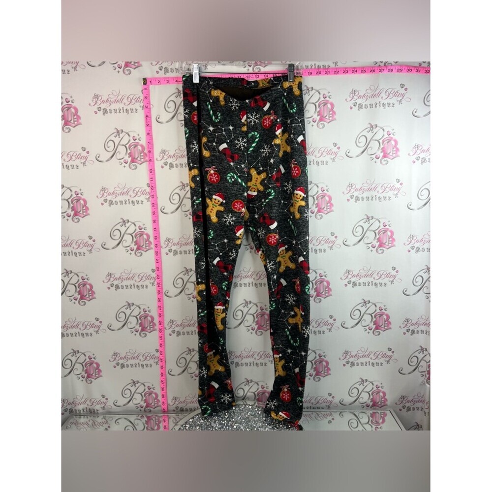 Just cozy fleece lined pants tights Holiday Gingerbread Print Leggings - Black